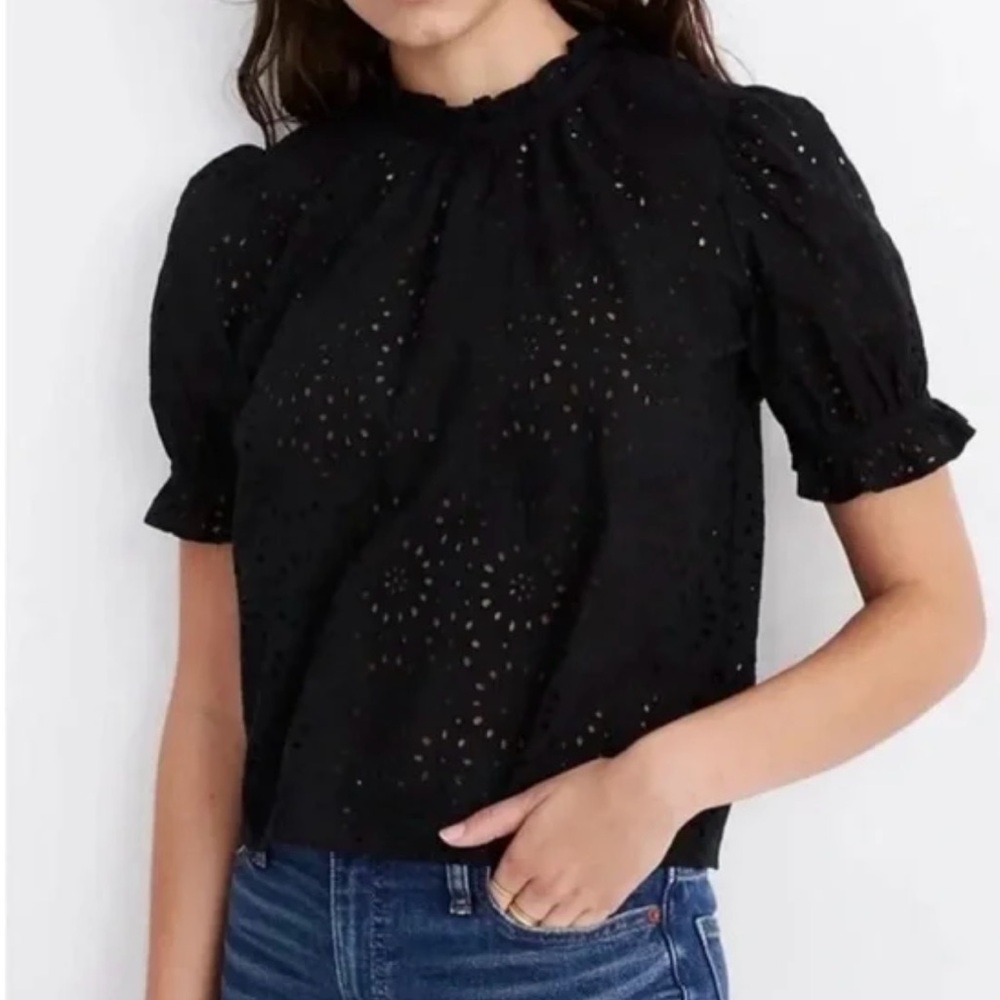 NWT Black Eyelet Top